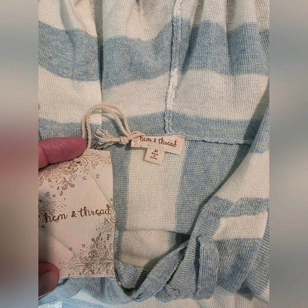 NWT Hem & Thread Blue and Cream Knit Summer Beachwear Hoodie size M - Picture 10 of 12